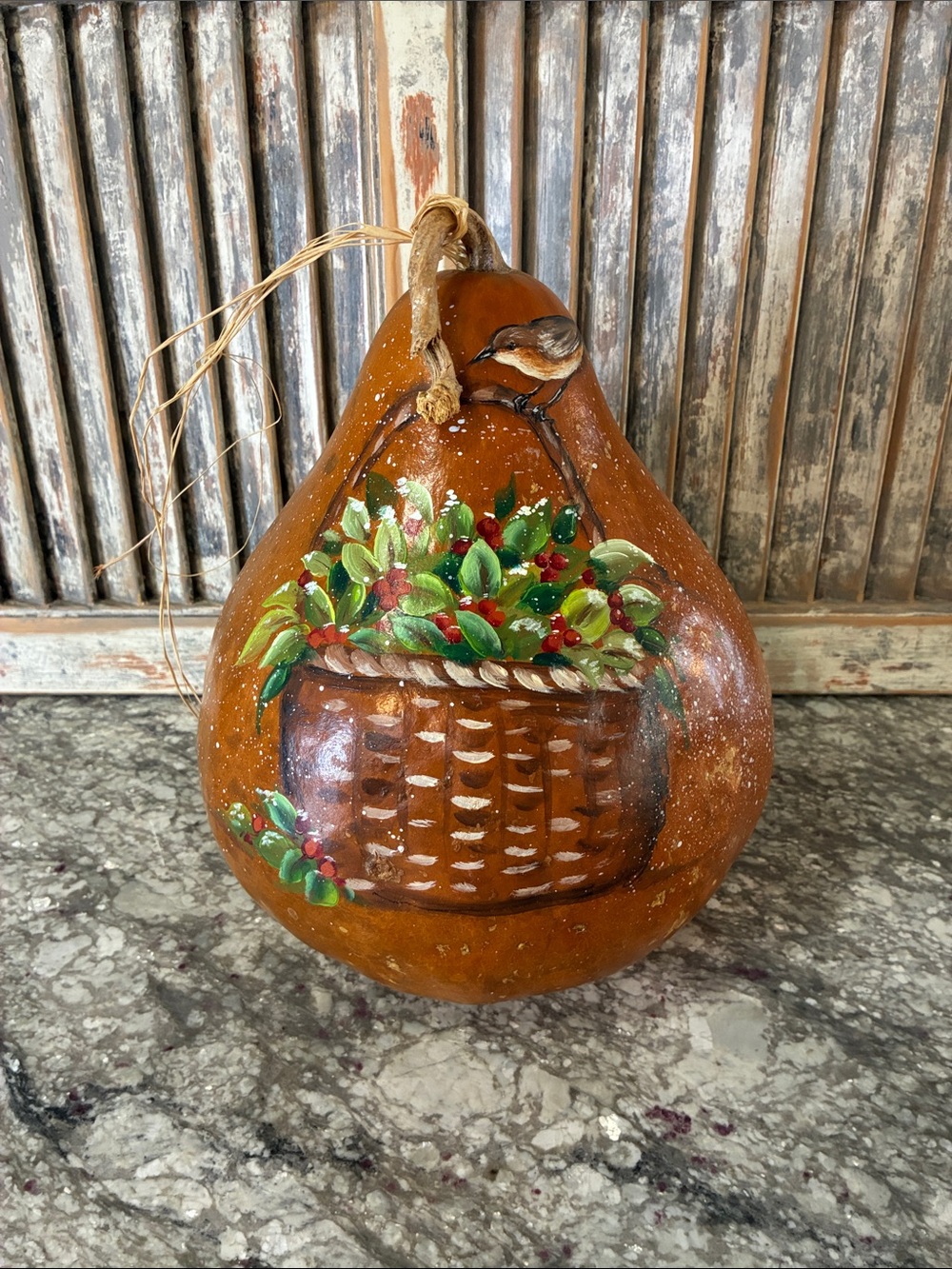 Hand-Painted Rustic Brown Holiday Gourd